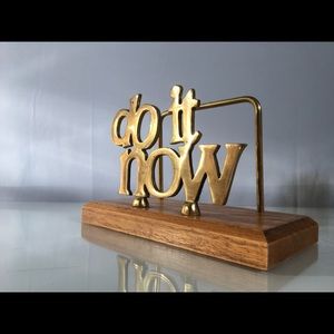 Vintage brass and wood desk organizer